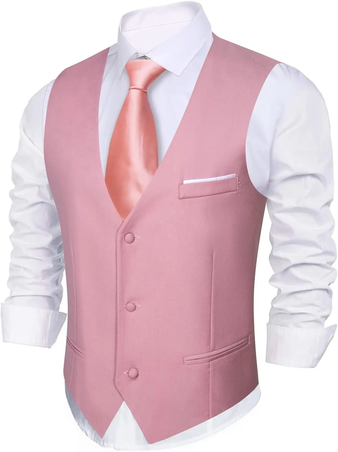 Barry.Wang Mens Formal Suit Vest Slim Fit V-neck 2 Pockets Wedding Party Dress Waistcoat