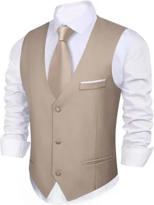Barry.Wang Mens Formal Suit Vest Slim Fit V-neck 2 Pockets Wedding Party Dress Waistcoat