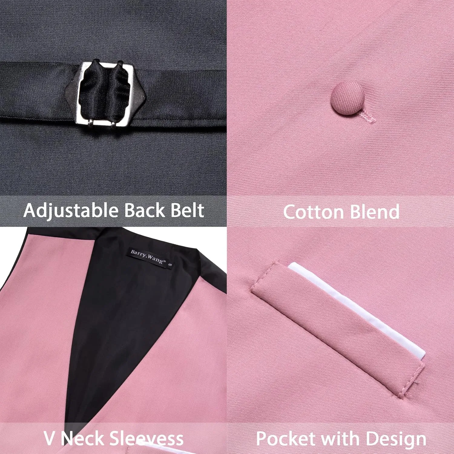 Barry.Wang Mens Formal Suit Vest Slim Fit V-neck 2 Pockets Wedding Party Dress Waistcoat