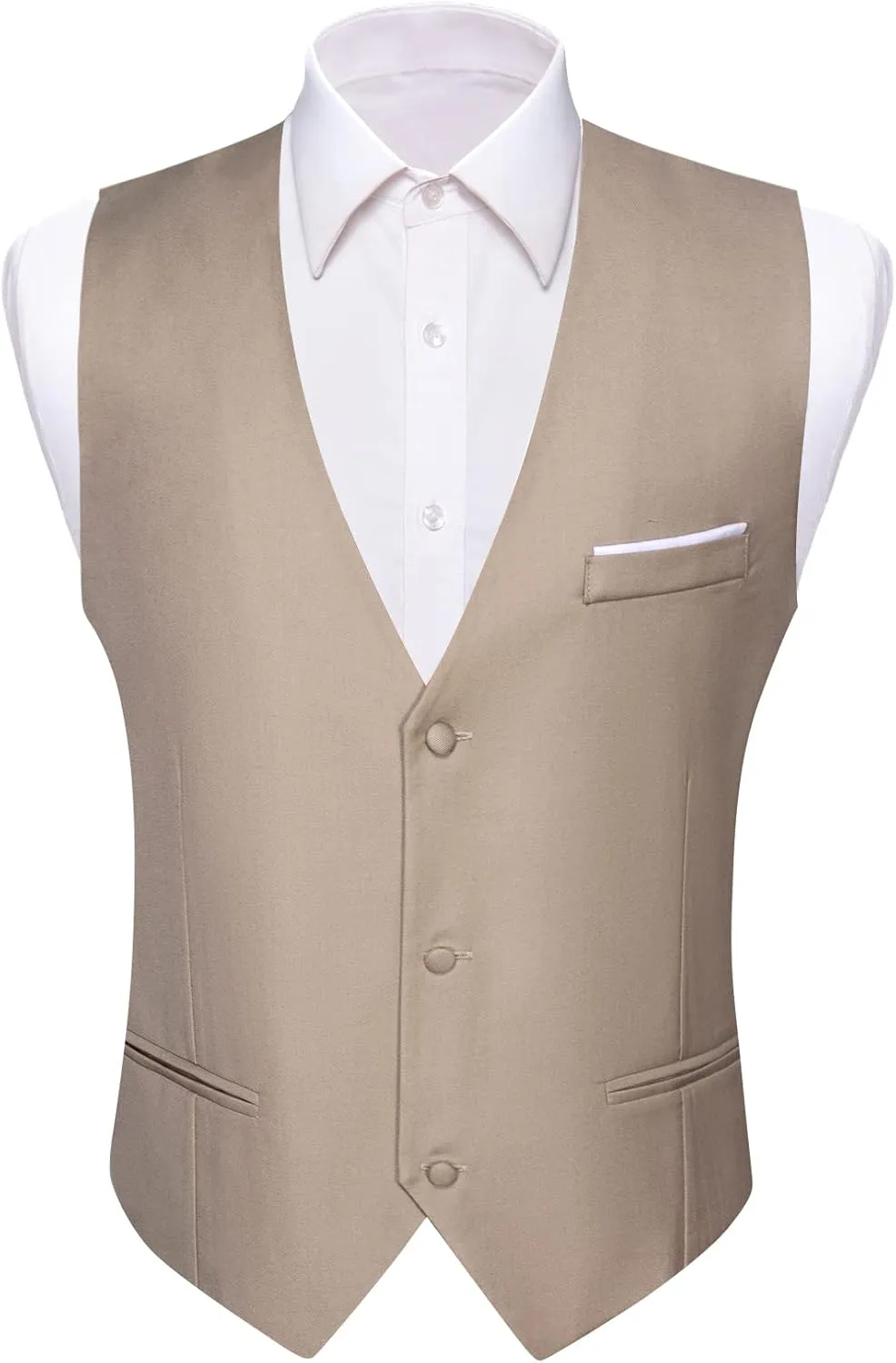 Barry.Wang Mens Formal Suit Vest Slim Fit V-neck 2 Pockets Wedding Party Dress Waistcoat