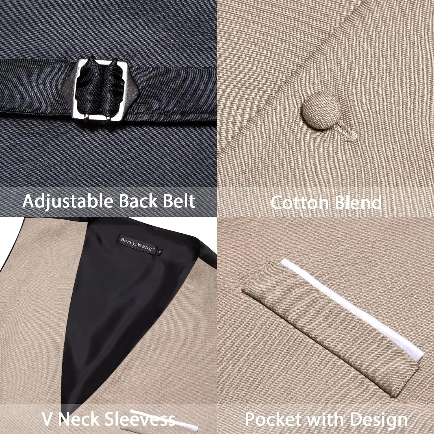 Barry.Wang Mens Formal Suit Vest Slim Fit V-neck 2 Pockets Wedding Party Dress Waistcoat