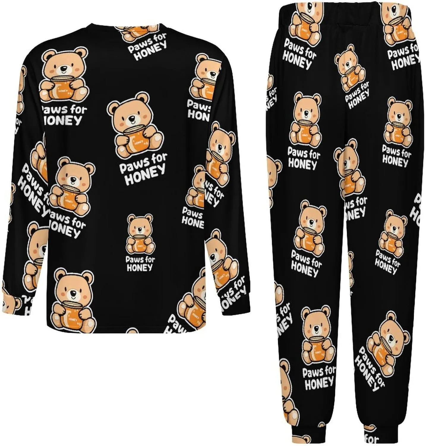 Bear Paws for Honey Soft Mens Pajamas Set Round Neck Pullover Long Sleeve And Pants Loungewear 2 Piece Pjs Set