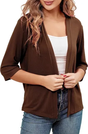 BENANCY Women 3/4 Sleeves Bolero Shrugs Open Front Lightweight Cardigan