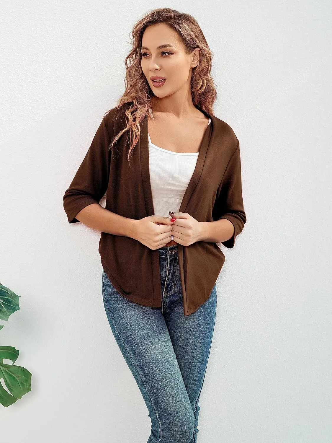 BENANCY Women 3/4 Sleeves Bolero Shrugs Open Front Lightweight Cardigan