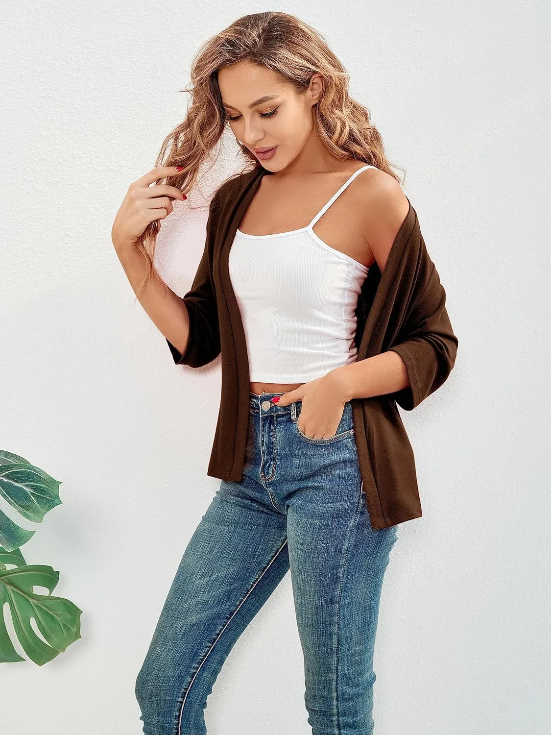 BENANCY Women 3/4 Sleeves Bolero Shrugs Open Front Lightweight Cardigan