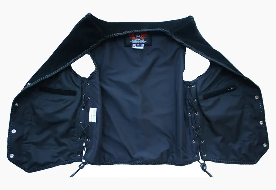 BGA Aero Motorcycle Suede Vest White Braided