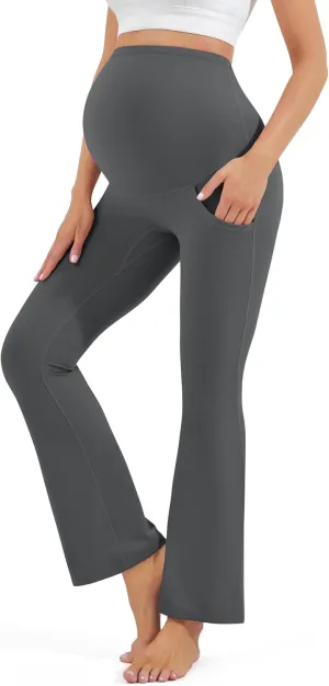 Blisset Women's Maternity Pants with Pockets Over The Belly Pregnancy Bootcut Yoga Pants for Work Casual