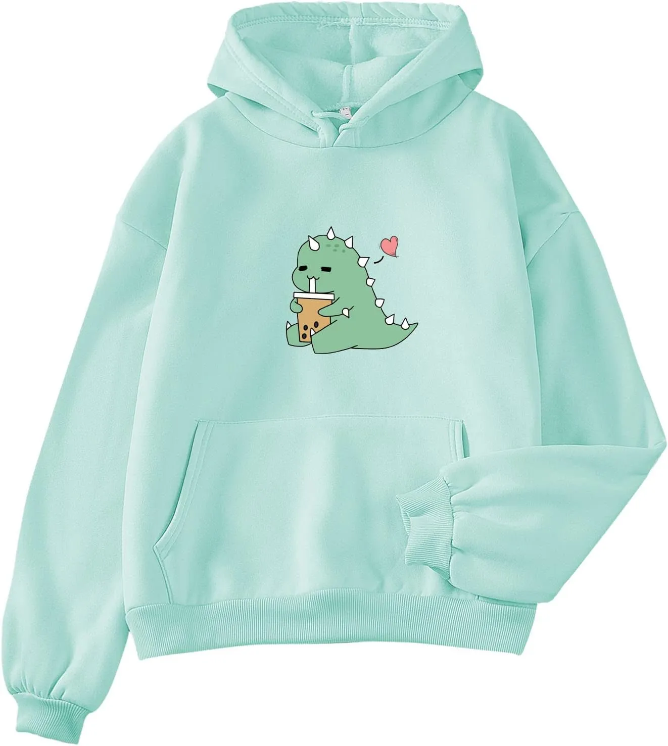 Bobeutou Cute Dinosaur Hoodie for Women Hooded Sweatshirt Long Sleeve Hoodies for Teen Girls Aesthetic Tops with Pocket