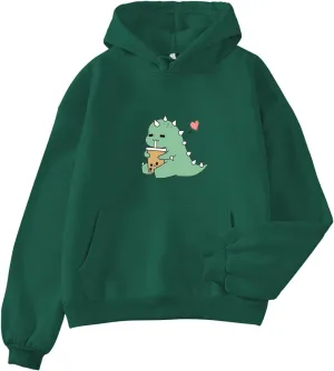 Bobeutou Cute Dinosaur Hoodie for Women Hooded Sweatshirt Long Sleeve Hoodies for Teen Girls Aesthetic Tops with Pocket