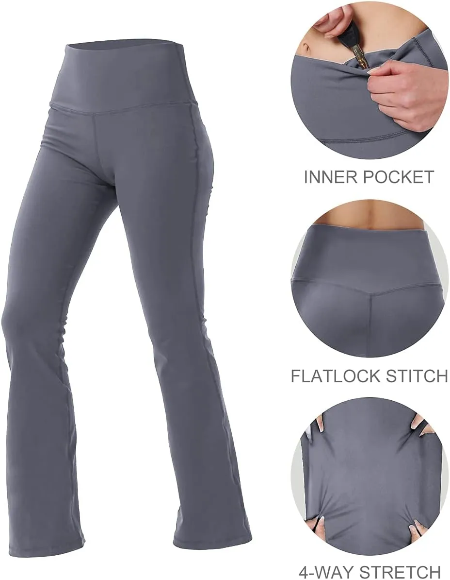 Bootcut Yoga Pants for Women with Hidden Pockets High Waist Workout Pants Tummy Control Dress Bootleg Work Pants