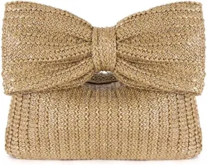 Bow Straw Clutch Purse Hand-woven Summer Beach Bag for Women Vacation Woven Handbags for Vacation Wedding Party Evening Bag