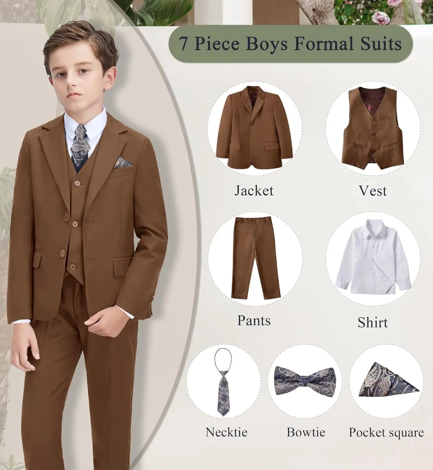 Boys Formal Suit Set Kids Tuxedo Suits for Boys Easter Wedding Outfit with Ties and Pocket Square