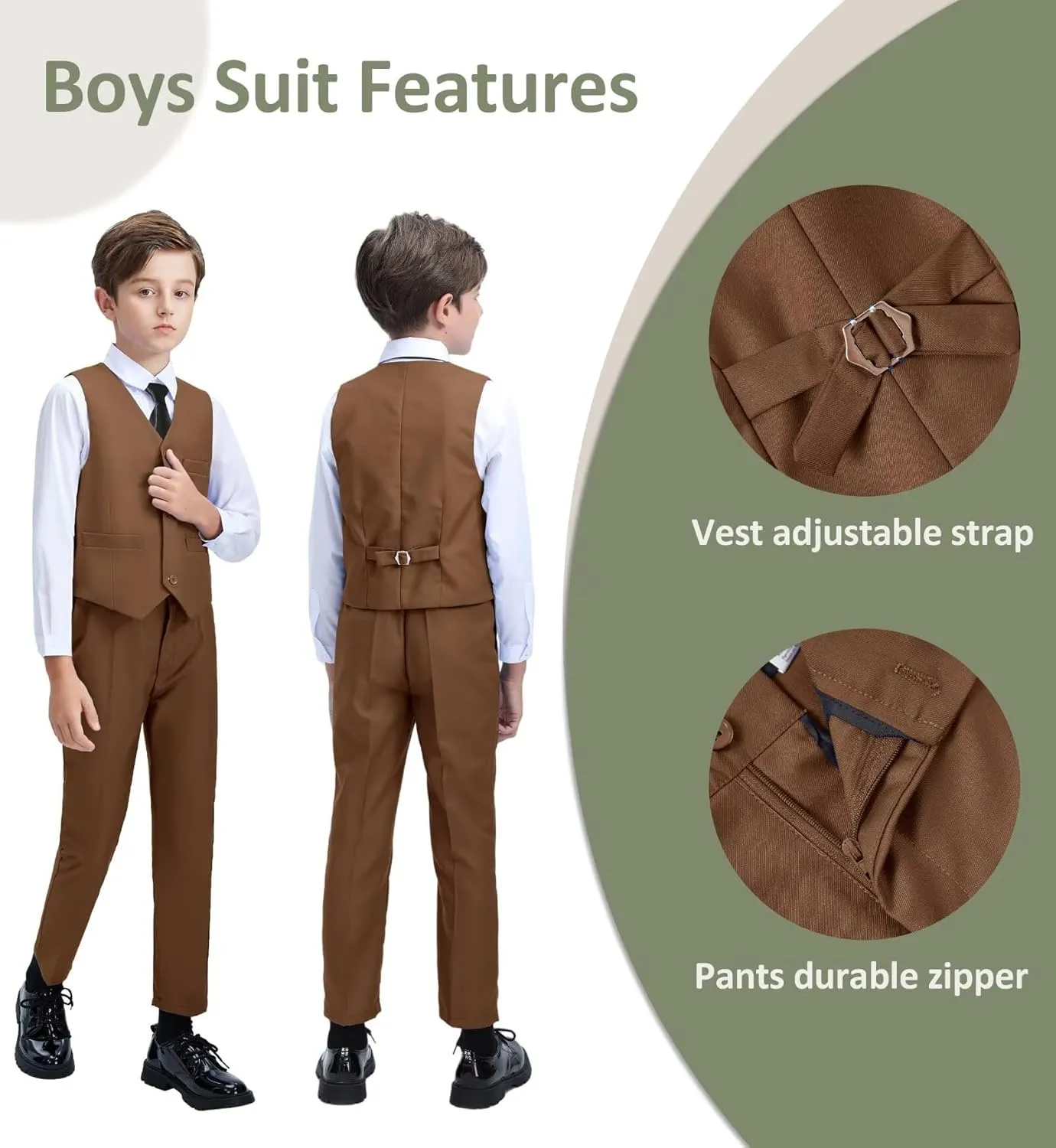 Boys Formal Suit Set Kids Tuxedo Suits for Boys Easter Wedding Outfit with Ties and Pocket Square