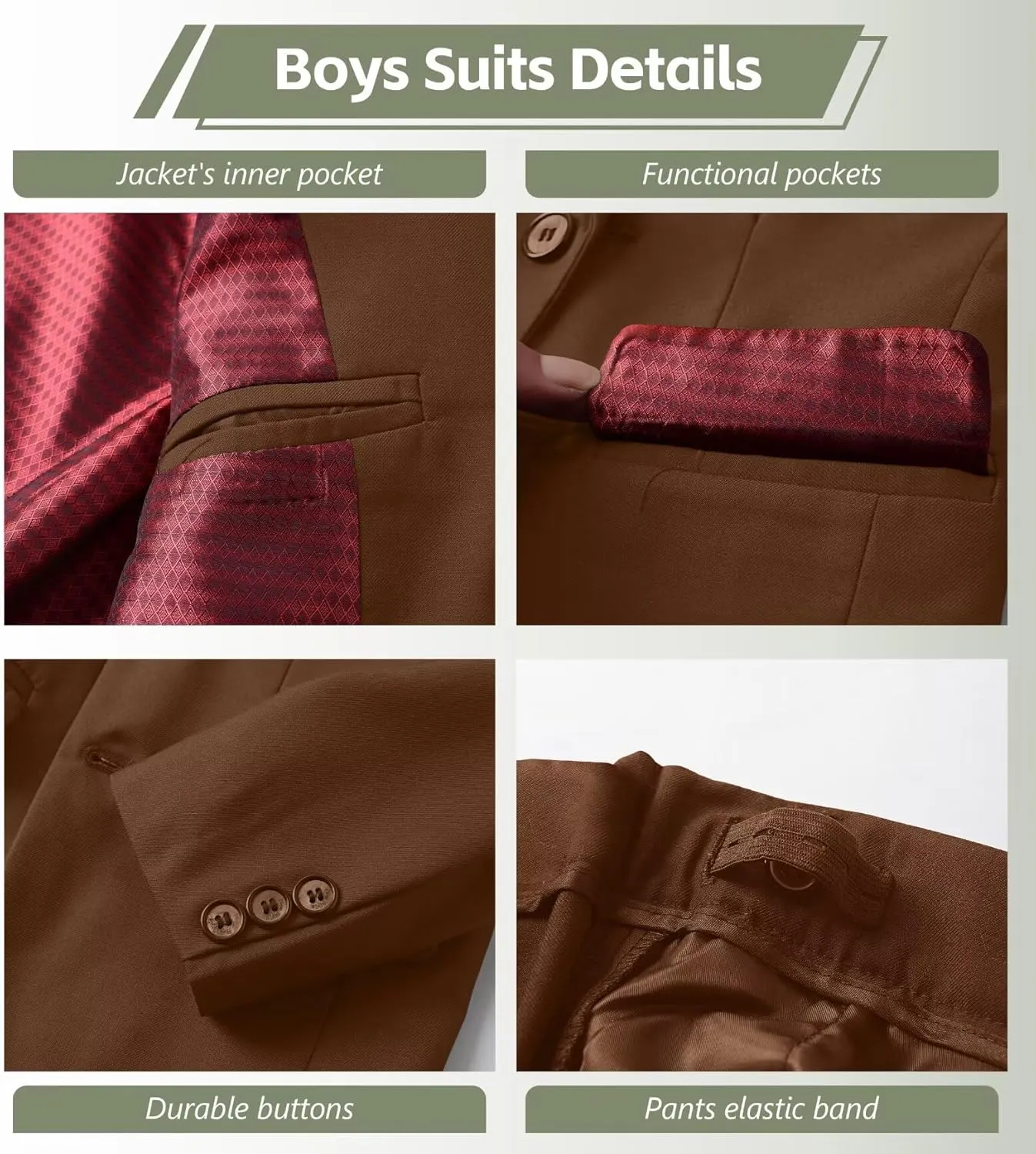 Boys Formal Suit Set Kids Tuxedo Suits for Boys Easter Wedding Outfit with Ties and Pocket Square