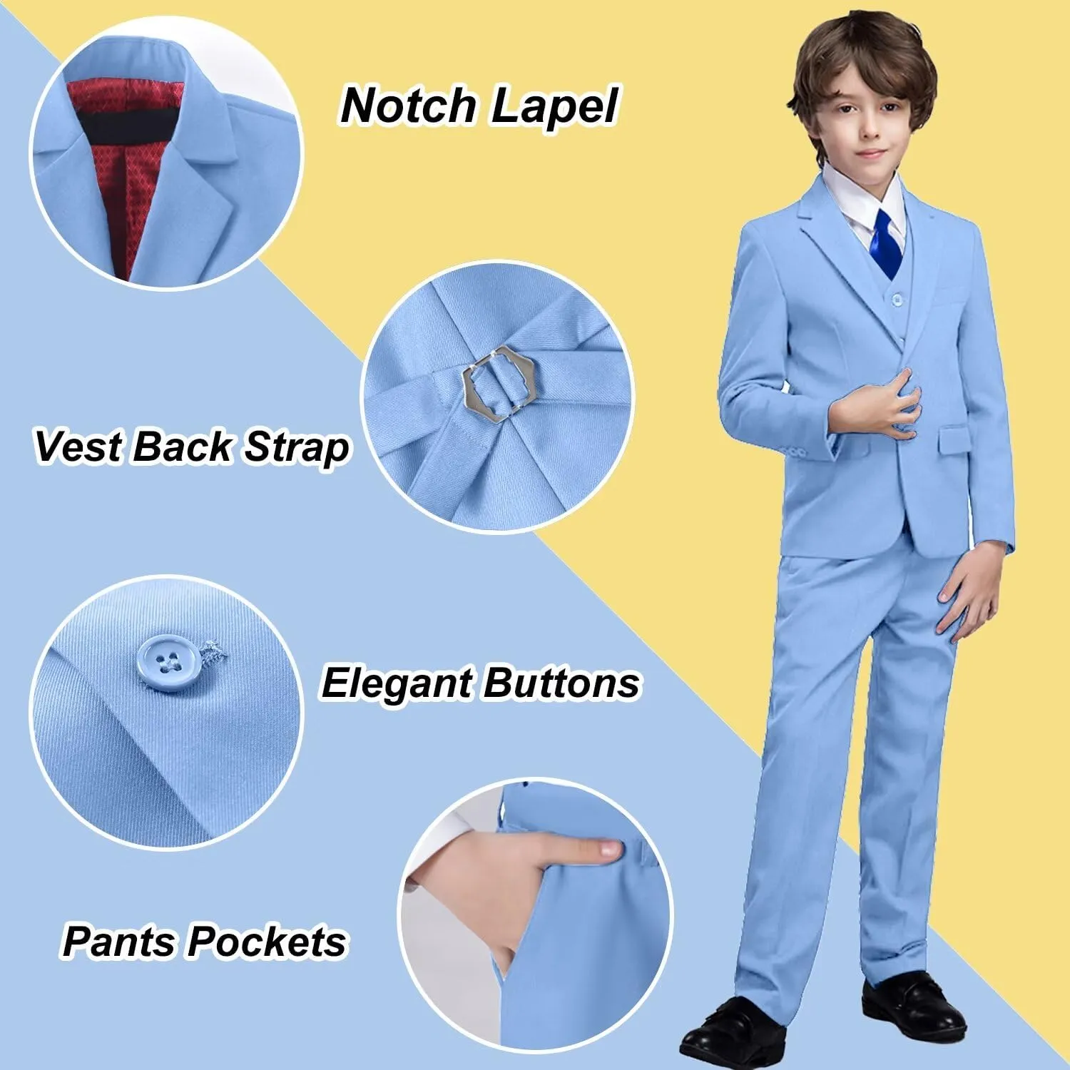 Boys Suit 4-Pieces Toddler Tuxedo Vest Pants Set Suits for Boys Communion Dress Clothes Ring Bearer Outfit