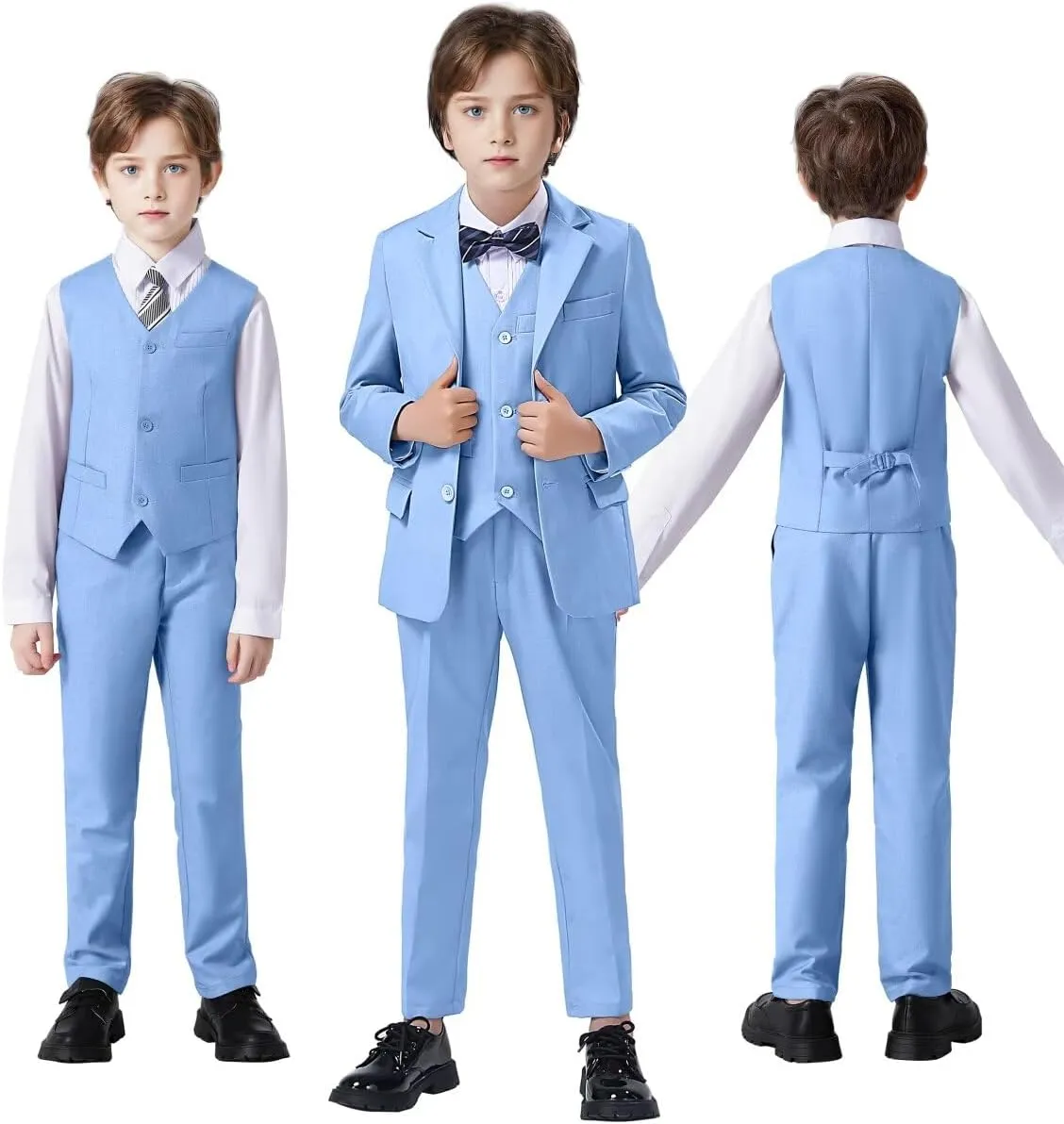 Boys Suit 4-Pieces Toddler Tuxedo Vest Pants Set Suits for Boys Communion Dress Clothes Ring Bearer Outfit