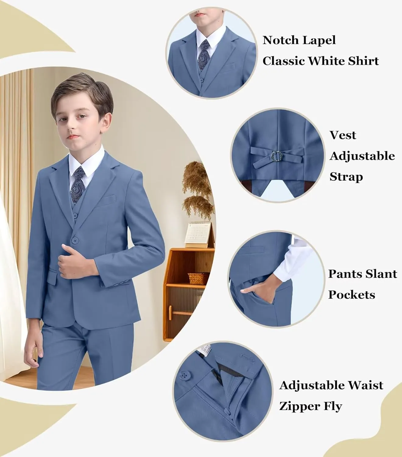 Boys' Suit Kids Formal Tuxedo Suits for Boys Wedding Outfits Dress Vest Pants Suspenders Set Adjustable Waist