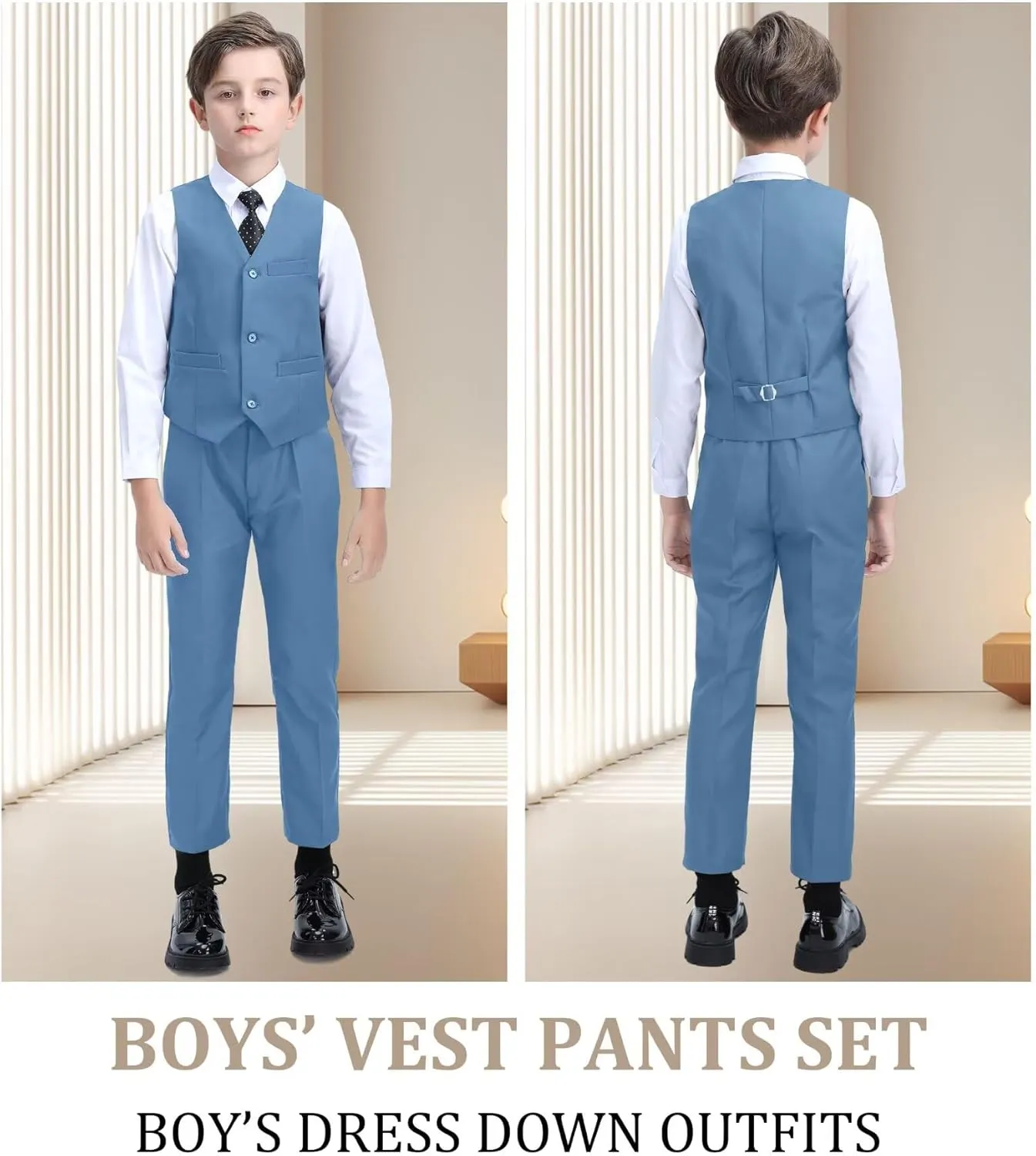 Boys' Suit Kids Formal Tuxedo Suits for Boys Wedding Outfits Dress Vest Pants Suspenders Set Adjustable Waist