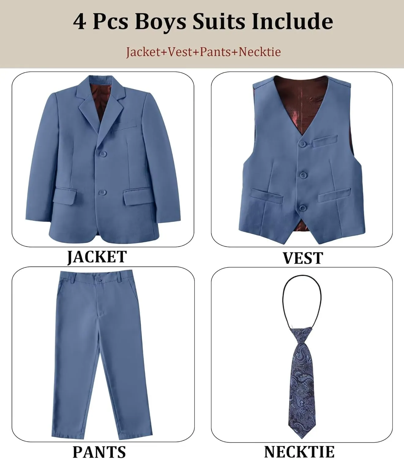 Boys' Suit Kids Formal Tuxedo Suits for Boys Wedding Outfits Dress Vest Pants Suspenders Set Adjustable Waist
