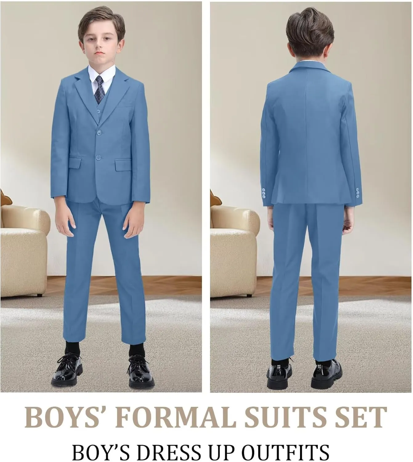 Boys' Suit Kids Formal Tuxedo Suits for Boys Wedding Outfits Dress Vest Pants Suspenders Set Adjustable Waist