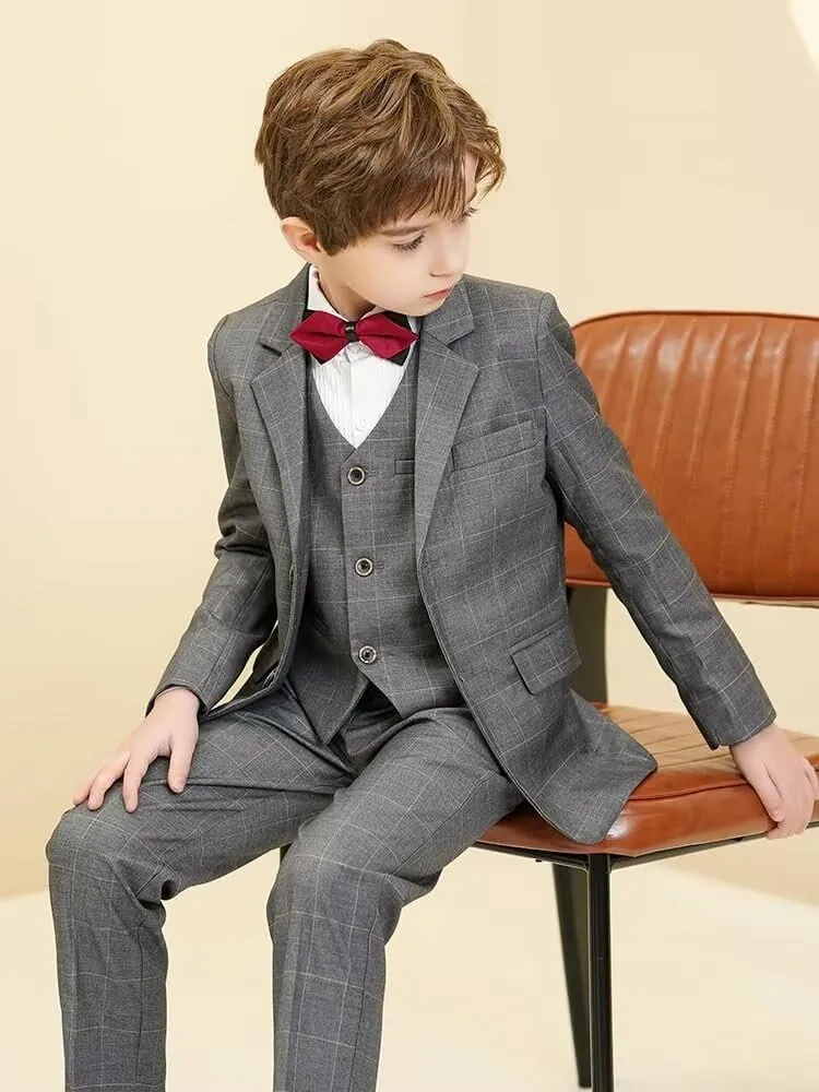 Boys Suit Plaid Stripes Suits for Boys 3 Piece Formal Wedding Outfit Slim Fit Suit Blazer Vest Pants Set
