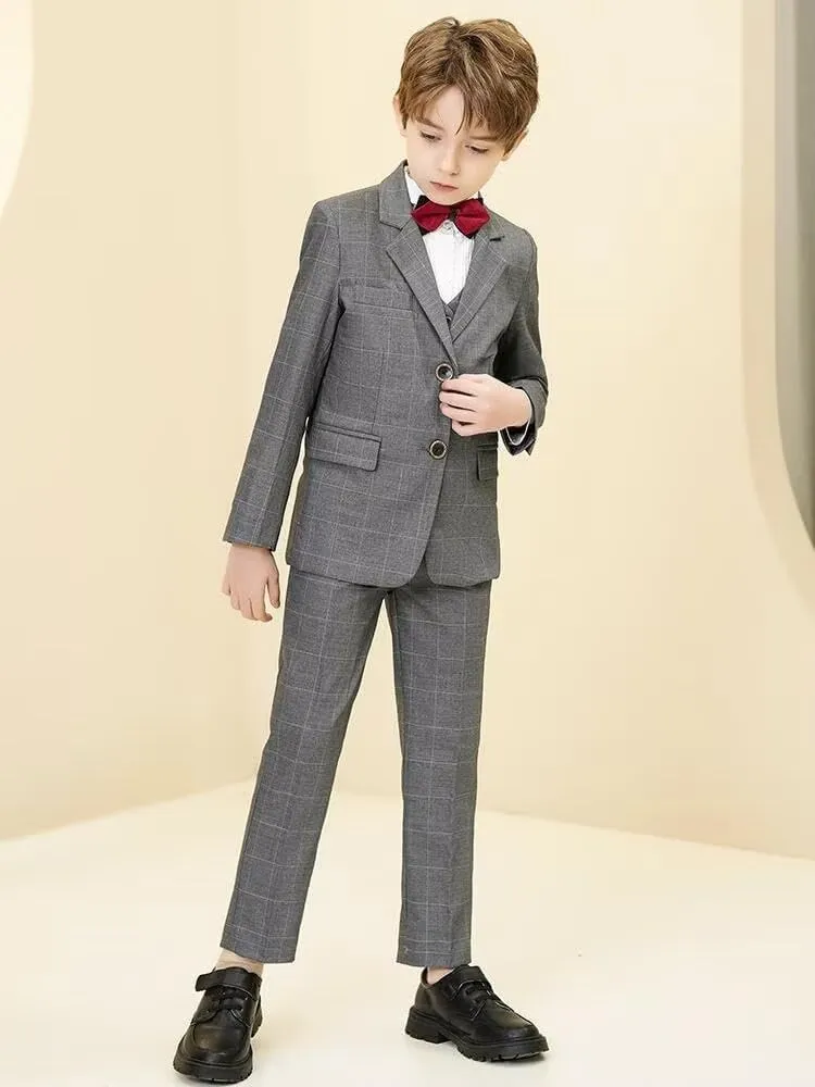 Boys Suit Plaid Stripes Suits for Boys 3 Piece Formal Wedding Outfit Slim Fit Suit Blazer Vest Pants Set