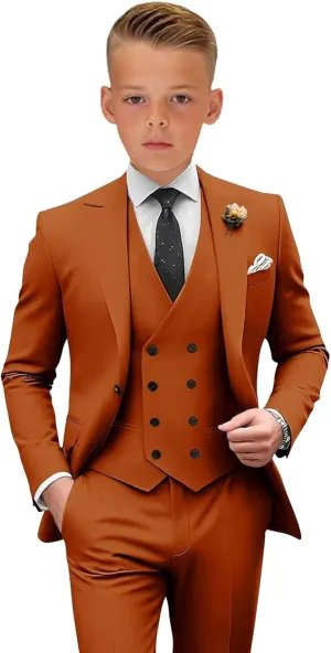 Boys Tuxedos 3 Piece Boys' Suit Slim Fit Suits for Boys Kids Business Jacket Vest Pants Set Formal Peak Lapel Outfit