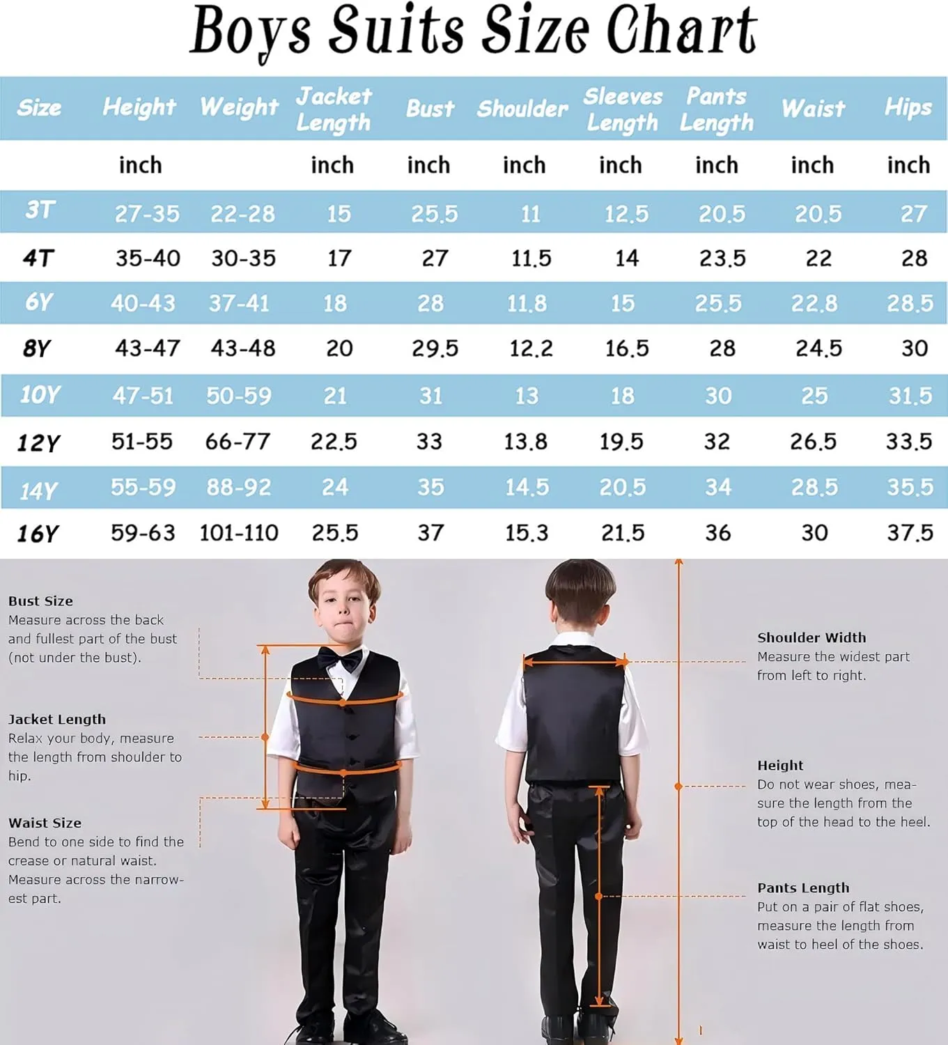 Boys Tuxedos 3 Piece Boys' Suit Slim Fit Suits for Boys Kids Business Jacket Vest Pants Set Formal Peak Lapel Outfit