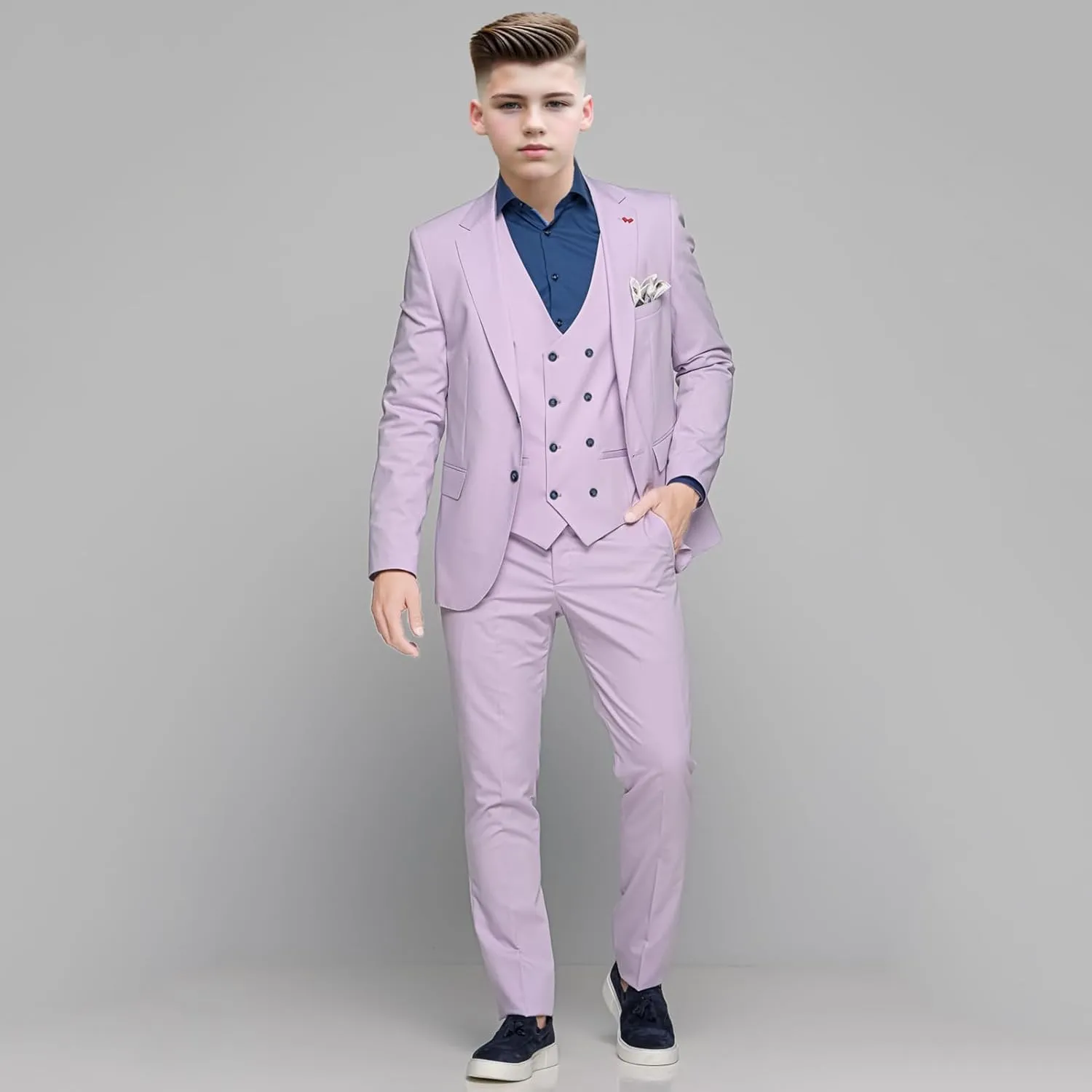 Boys Tuxedos 3 Piece Boys' Suit Slim Fit Suits for Boys Kids Business Jacket Vest Pants Set Formal Peak Lapel Outfit