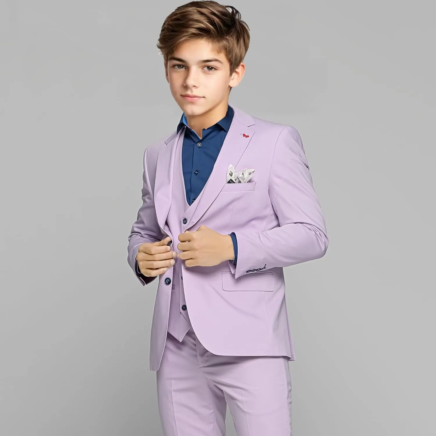 Boys Tuxedos 3 Piece Boys' Suit Slim Fit Suits for Boys Kids Business Jacket Vest Pants Set Formal Peak Lapel Outfit