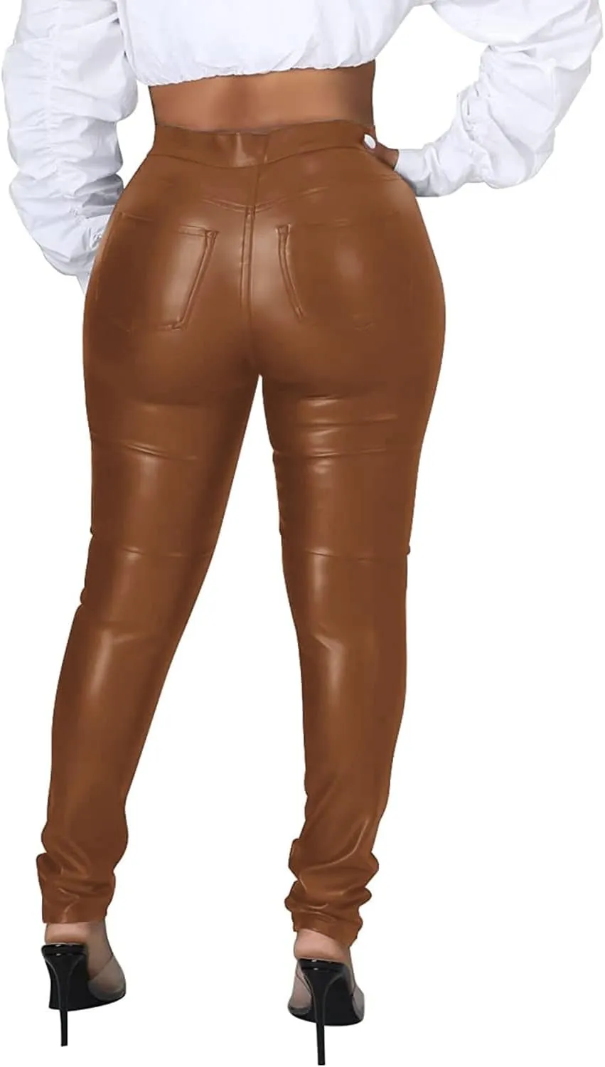 BYDIVA Faux Leather High Waisted Tights with 4 Pockets