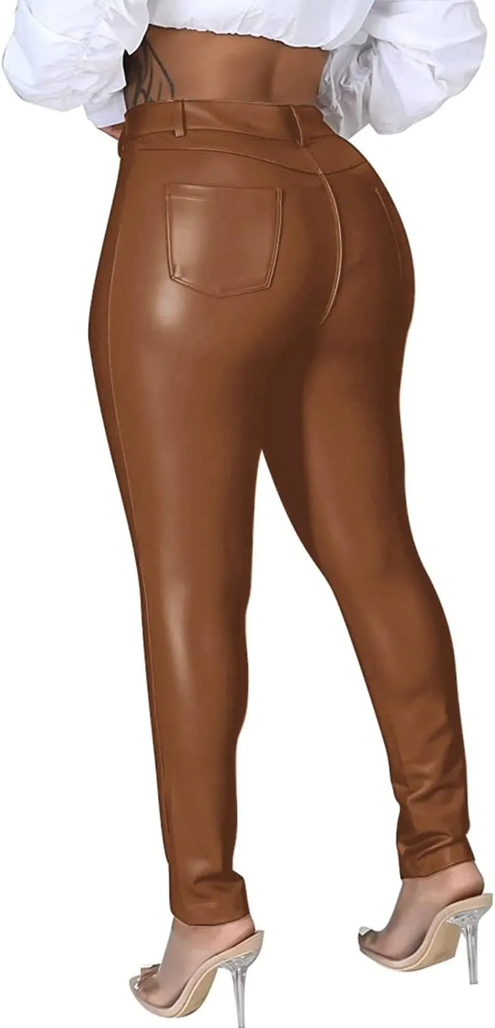 BYDIVA Faux Leather High Waisted Tights with 4 Pockets
