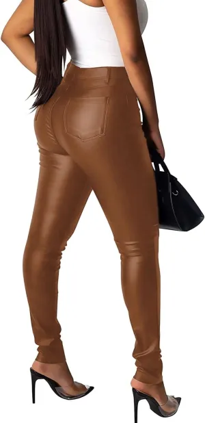 BYDIVA Faux Leather High Waisted Tights with 4 Pockets