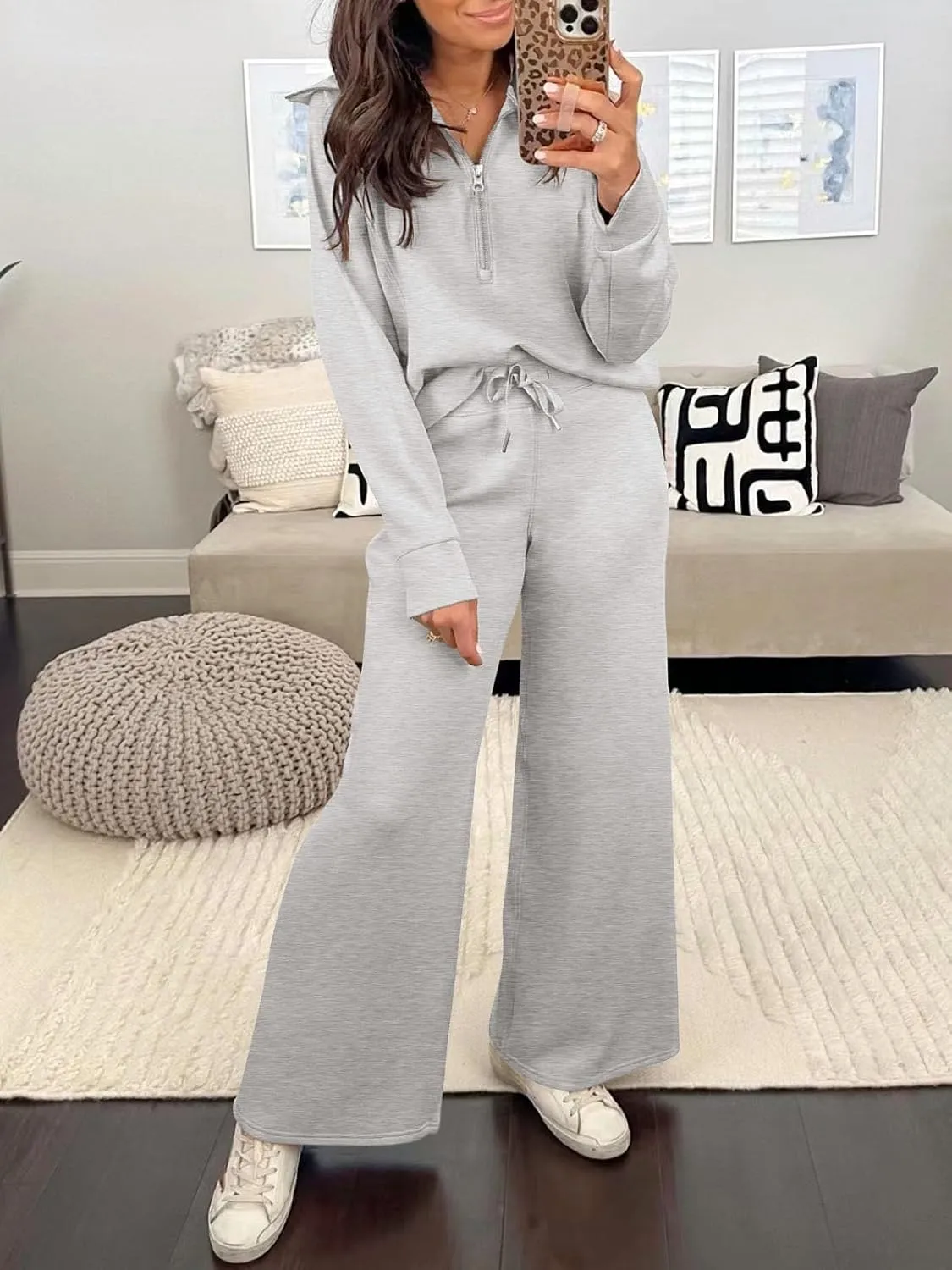 Caracilia Womens 2 Piece Outfits Lounge Sets Oversized Sweatshirt Sweatpants Sweatsuit Matching Sweat Set 2024 Fall Tracksuit