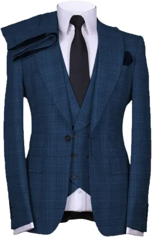 Casual Men's Suits Regular Fit 3 Pieces Double Breasted Plaid Wool Tuxedos Business Blazer Vest Pants Wedding
