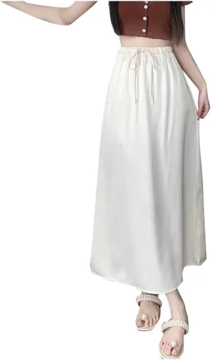 Casual Skirts for Women A Line Midi Skirt Elastic High Waisted Swing Pleated Dresses Solid Color Beach Boho Dress