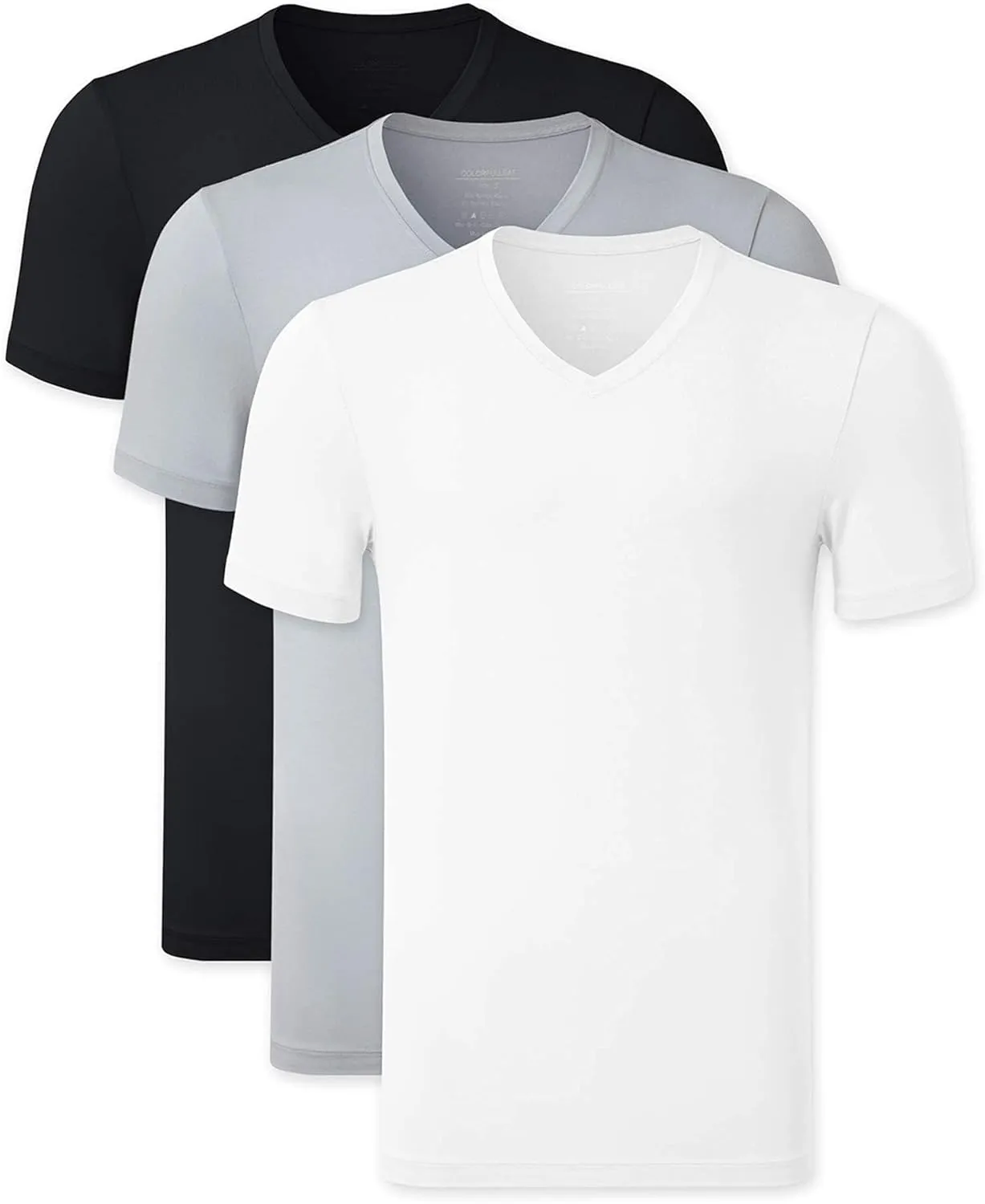 COLORFULLEAF Men's Bamboo Undershirts Regular Fit V Neck T-Shirts Short Sleeve Crew Neck Tees 3 or 6 Pack