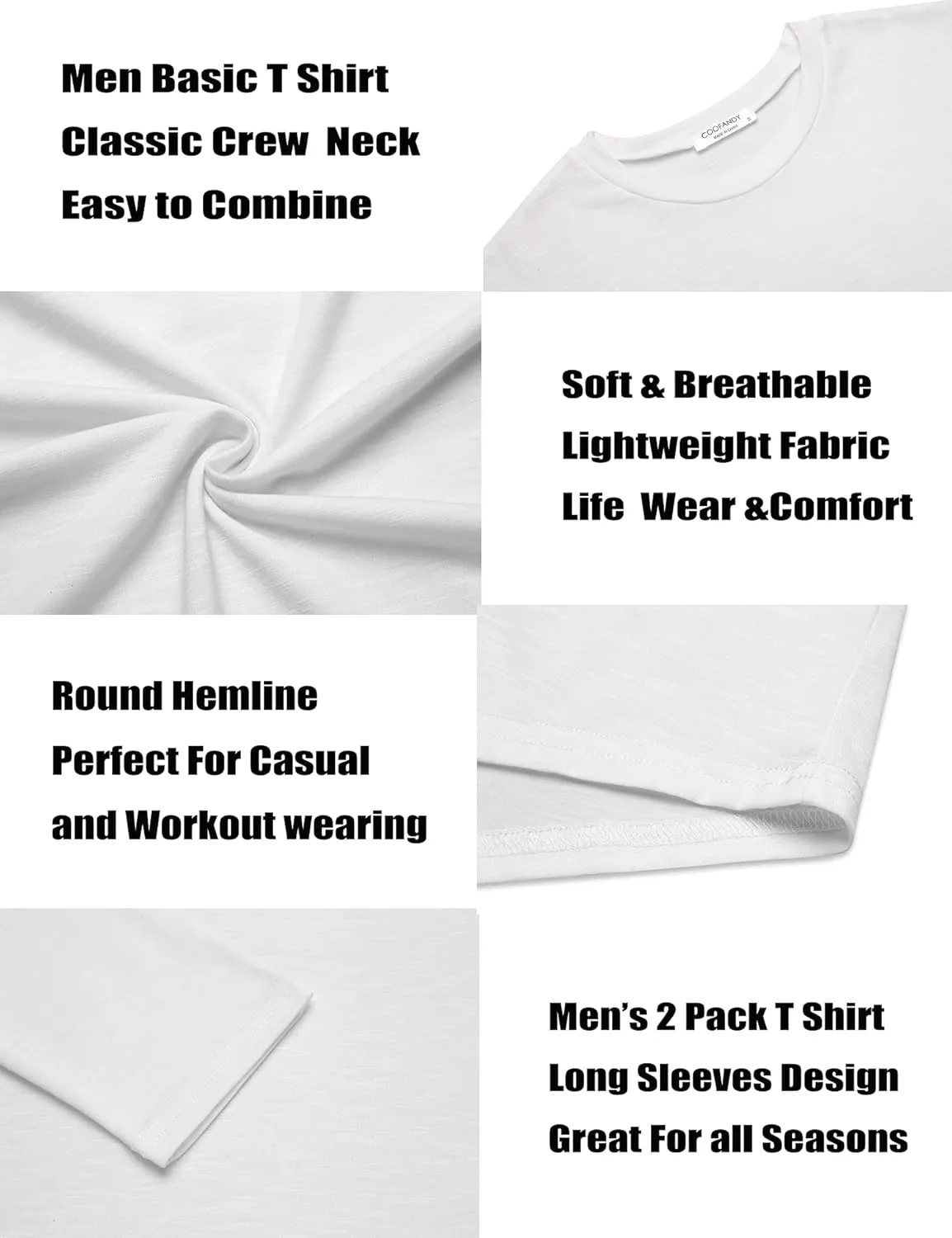 COOFANDY Men 2 Pack Muscle Fitted T Shirt Gym Workout Athletic Long Sleeves Tee