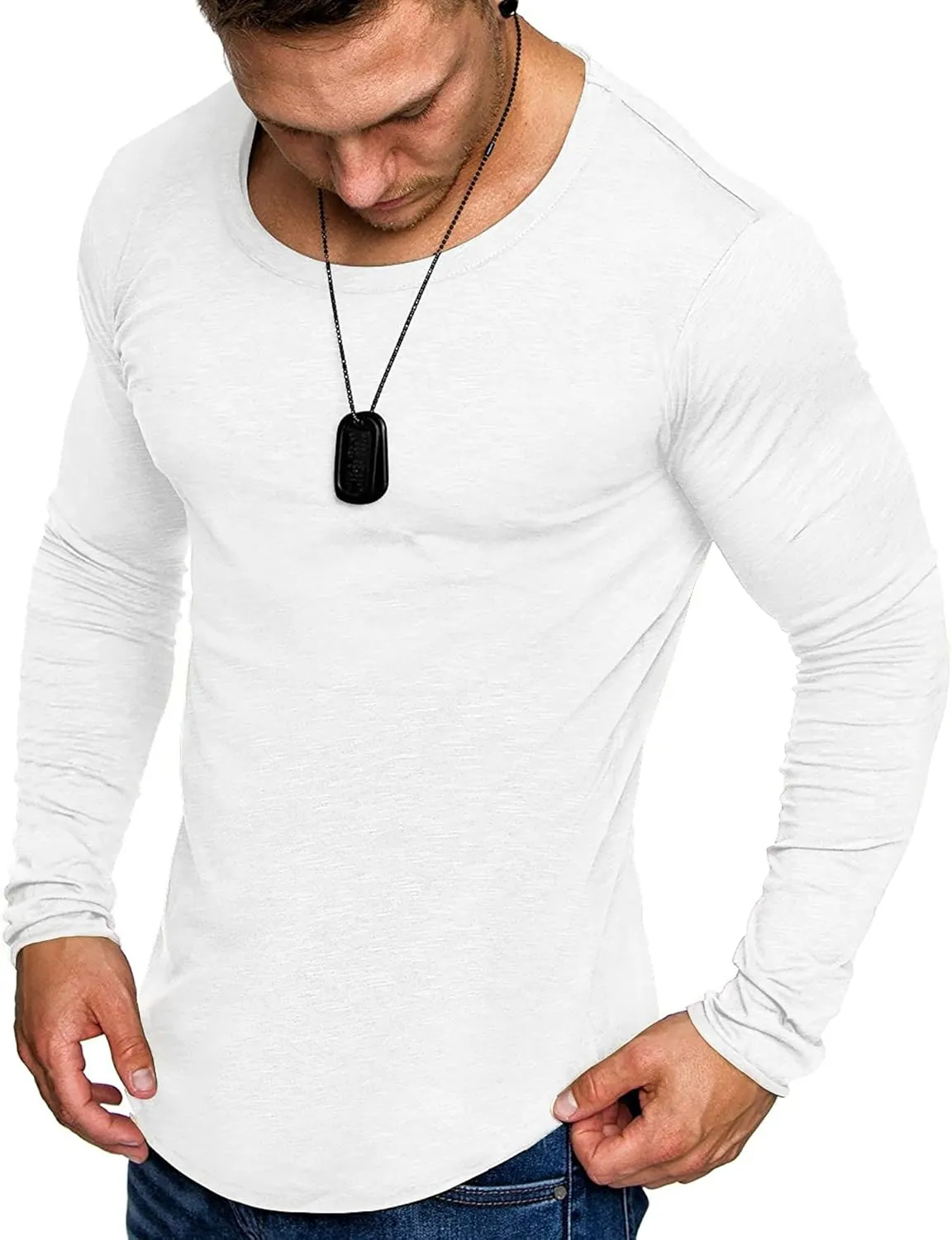 COOFANDY Men 2 Pack Muscle Fitted T Shirt Gym Workout Athletic Long Sleeves Tee