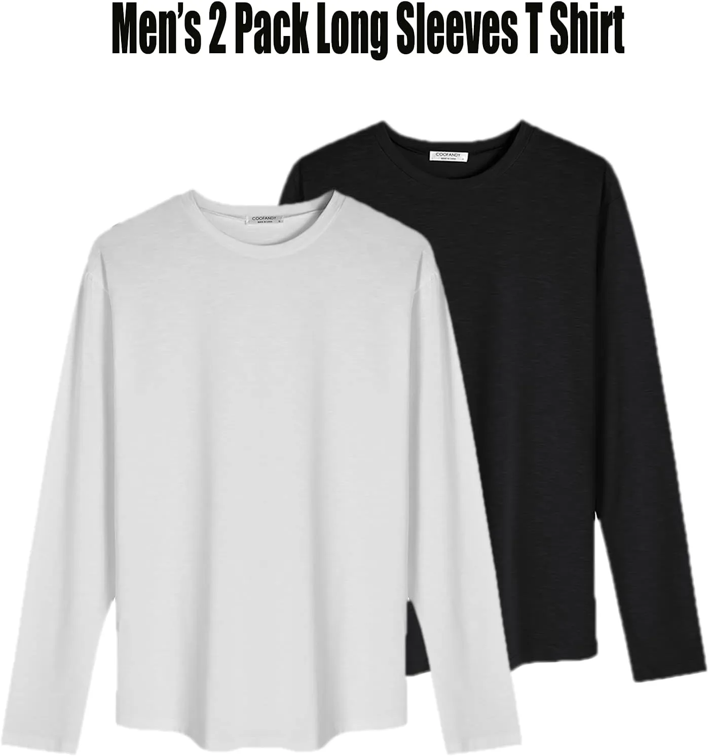 COOFANDY Men 2 Pack Muscle Fitted T Shirt Gym Workout Athletic Long Sleeves Tee