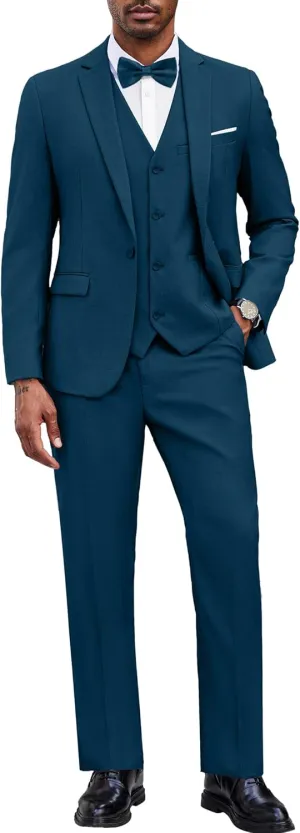COOFANDY Men's 3 Pieces Suit Classic One Button Single Breasted Slim Fit Blazer Jacket Vest Pants Set Wedding Busines