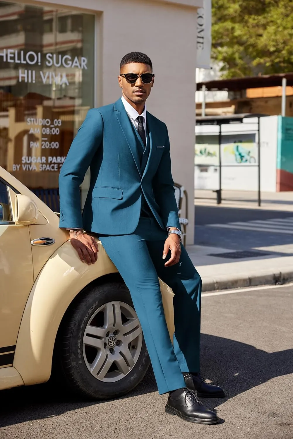 COOFANDY Men's 3 Pieces Suit Classic One Button Single Breasted Slim Fit Blazer Jacket Vest Pants Set Wedding Busines