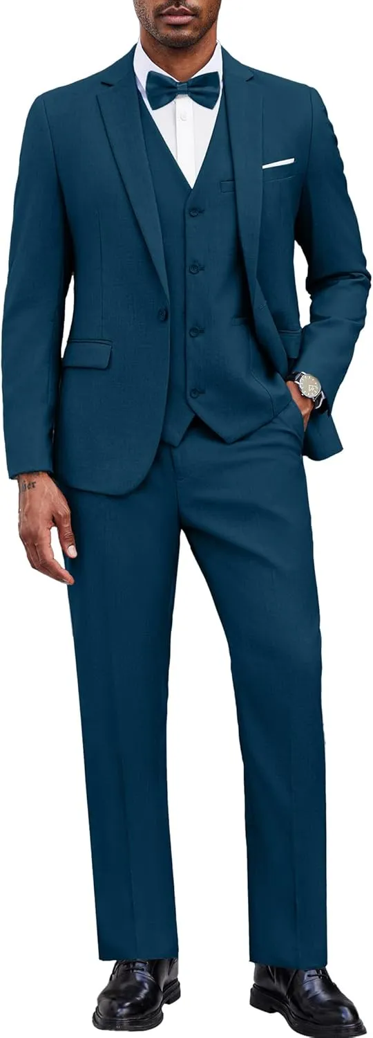 COOFANDY Men's 3 Pieces Suit Classic One Button Single Breasted Slim Fit Blazer Jacket Vest Pants Set Wedding Busines