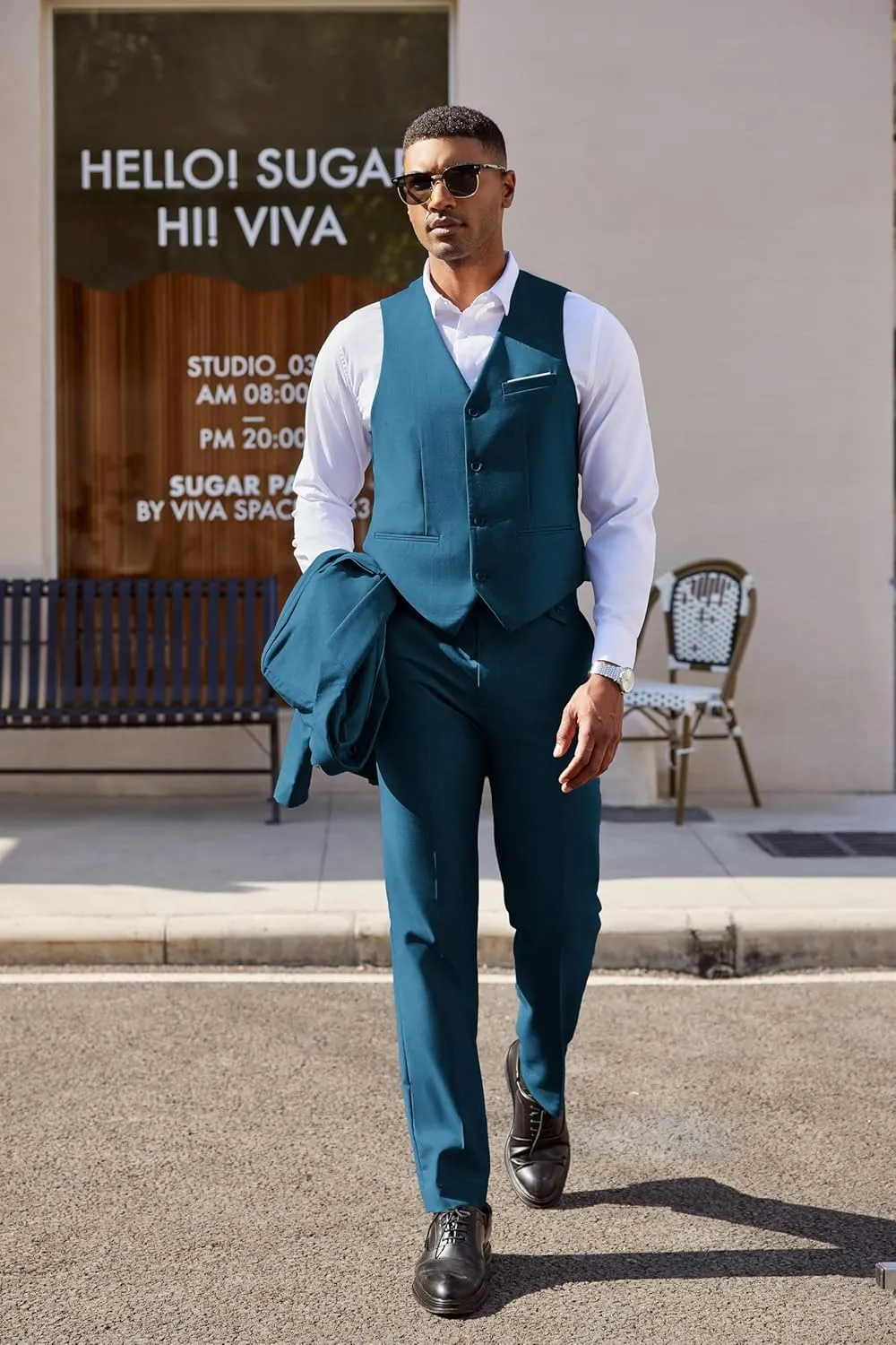 COOFANDY Men's 3 Pieces Suit Classic One Button Single Breasted Slim Fit Blazer Jacket Vest Pants Set Wedding Busines