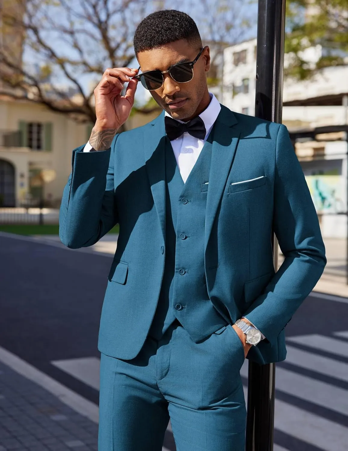 COOFANDY Men's 3 Pieces Suit Classic One Button Single Breasted Slim Fit Blazer Jacket Vest Pants Set Wedding Busines