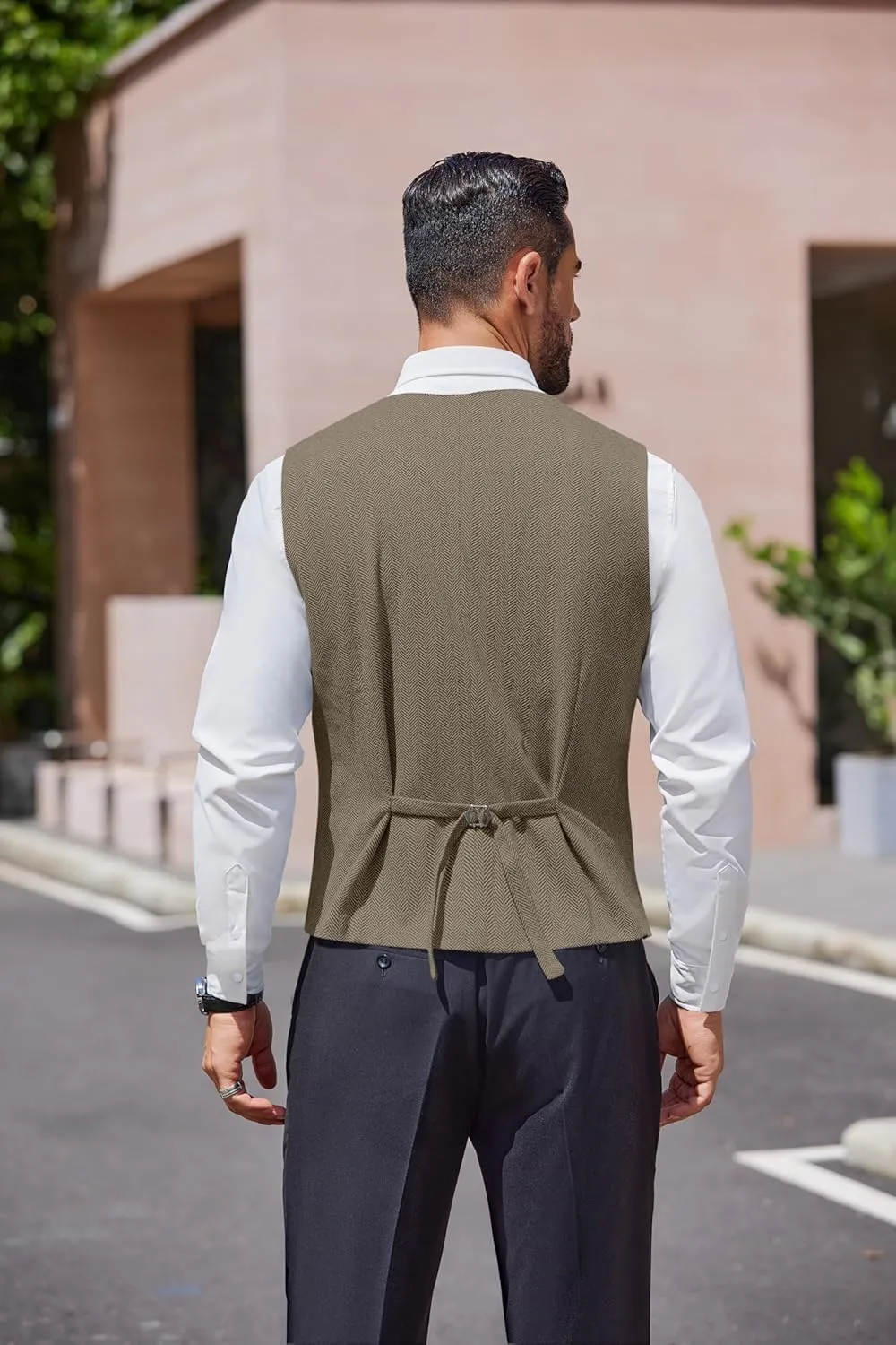COOFANDY Men's Herringbone Tweed Suit Vests Slim Fit Waistcoat Casual Business Dress Vest