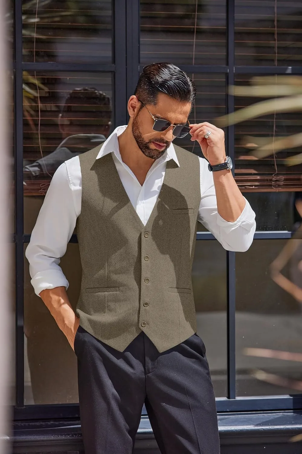 COOFANDY Men's Herringbone Tweed Suit Vests Slim Fit Waistcoat Casual Business Dress Vest