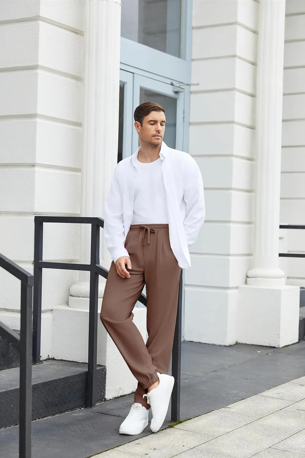 COOFANDY Men's Linen Casual Pants Lightweight Jogger Pants Elastic Waist Drawstring Yoga Beach Pants with Pockets