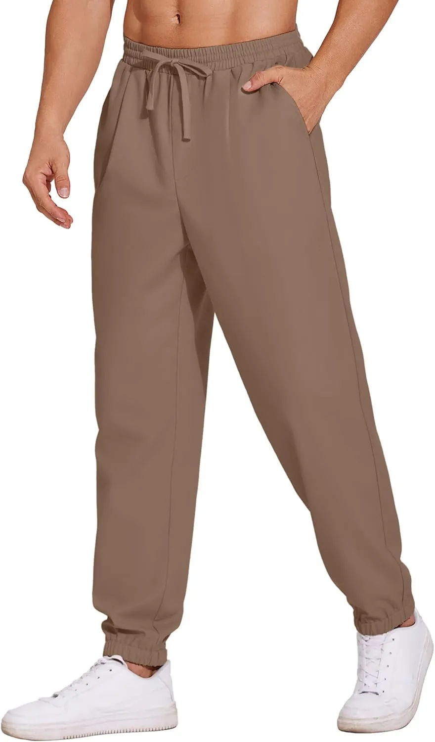 COOFANDY Men's Linen Casual Pants Lightweight Jogger Pants Elastic Waist Drawstring Yoga Beach Pants with Pockets