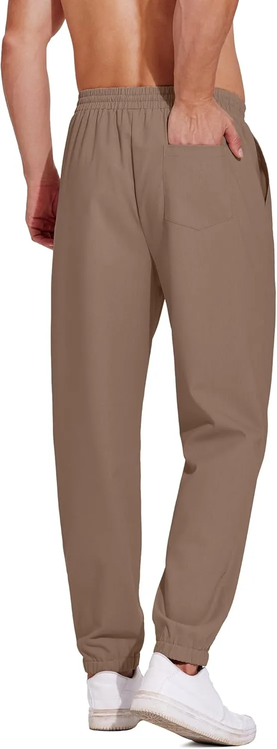 COOFANDY Men's Linen Casual Pants Lightweight Jogger Pants Elastic Waist Drawstring Yoga Beach Pants with Pockets